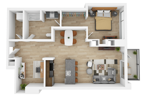 Floor plan for 1 bed, 1 bath, 890 sqft
